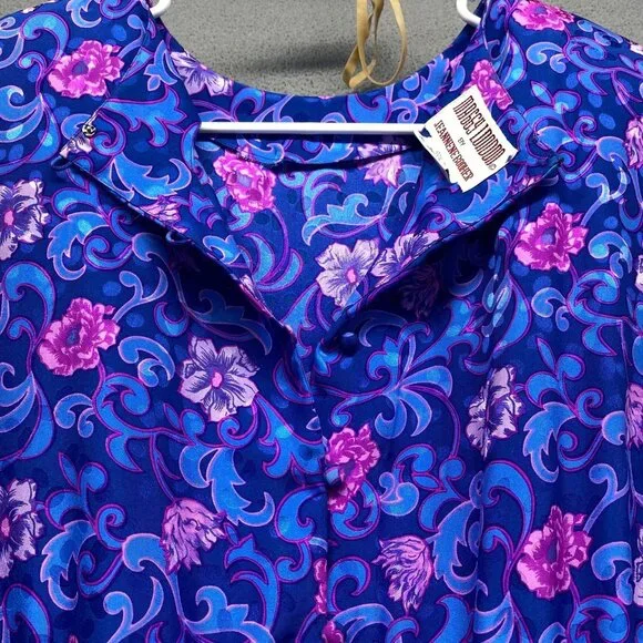Vintage Maggie London 100% Silk Purple & Blue Floral Sheath Women's Size 12 Zipp